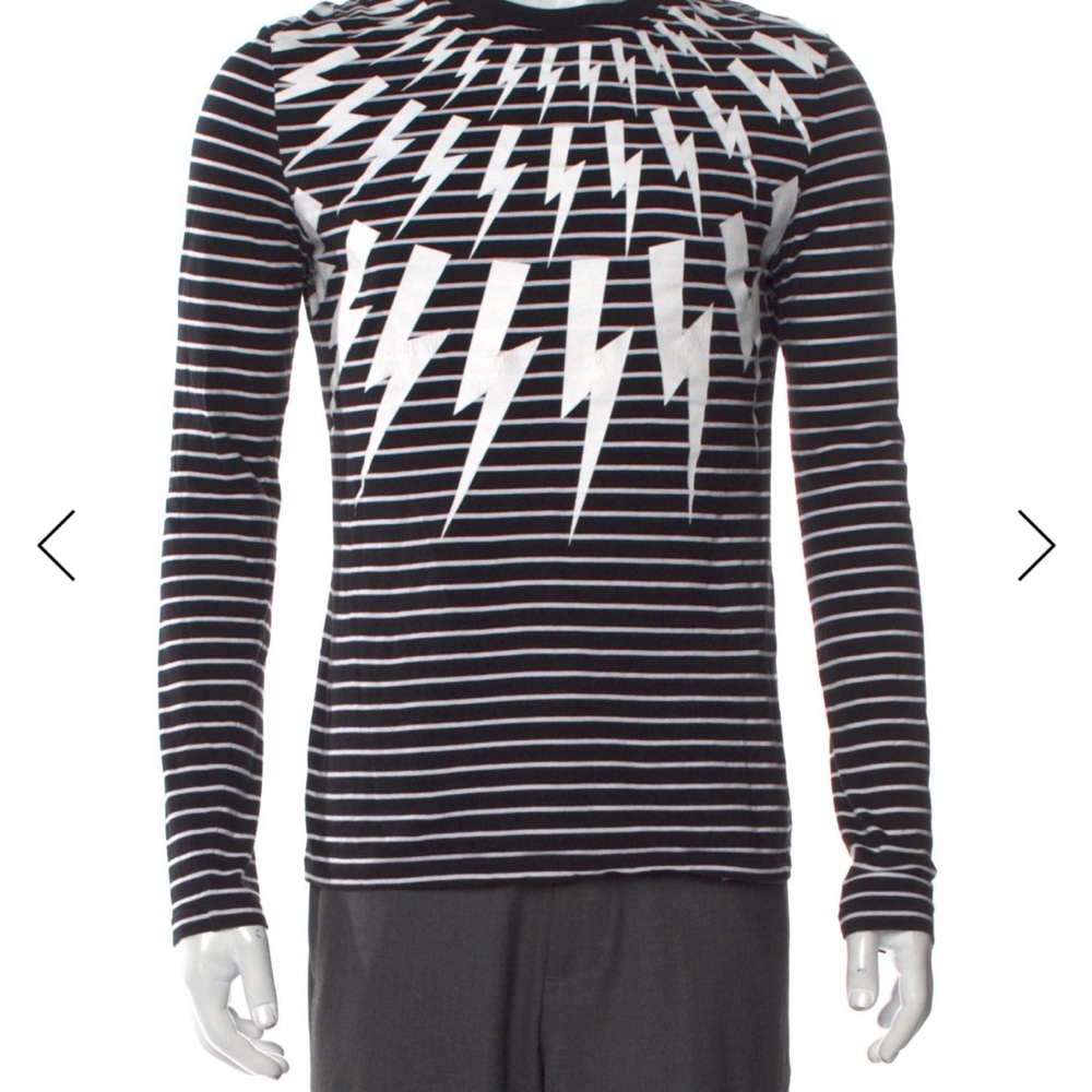 Neil Barrett Lightning Bolt Striped Long Sleeve Tee – XS, $450
